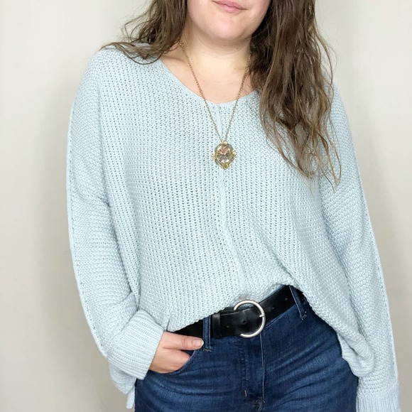 Lucky Brand Sweaters - LUCKY BRAND | Women's XL Light Blue Chunky Knit V-neck Boxy Sweater